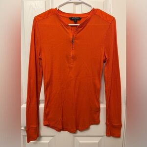 🧡 Ralph Lauren 🧡 Bright Orange Henley Long Sleeve Zip Top